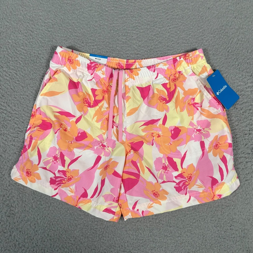 Columbia Shorts Womens Small Pink Orange Floral Sandy River Outdoor 5" New - Picture 1 of 10